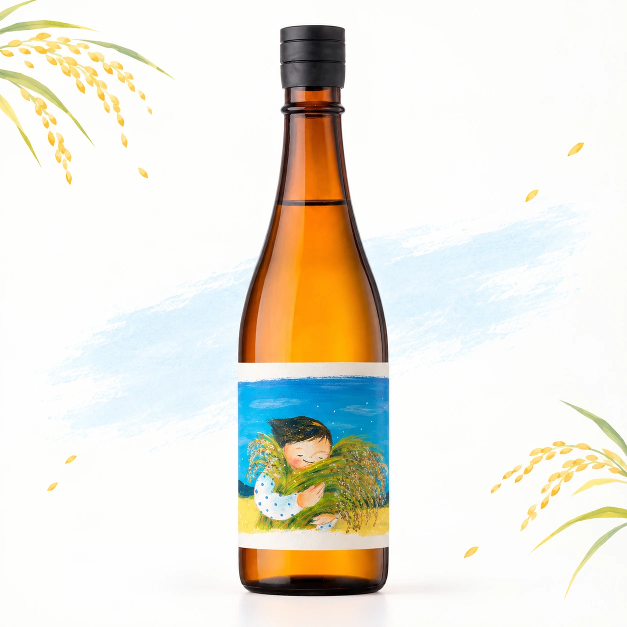 ひやおろし純米吟醸酒。収穫を楽しむ娘さんのラベル