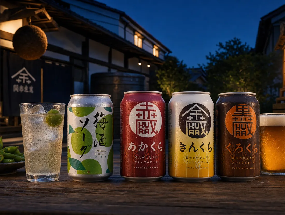 夏夜の酒蔵で楽しむ梅酒ソーダと、いわて蔵ビールの金蔵・赤蔵・黒蔵