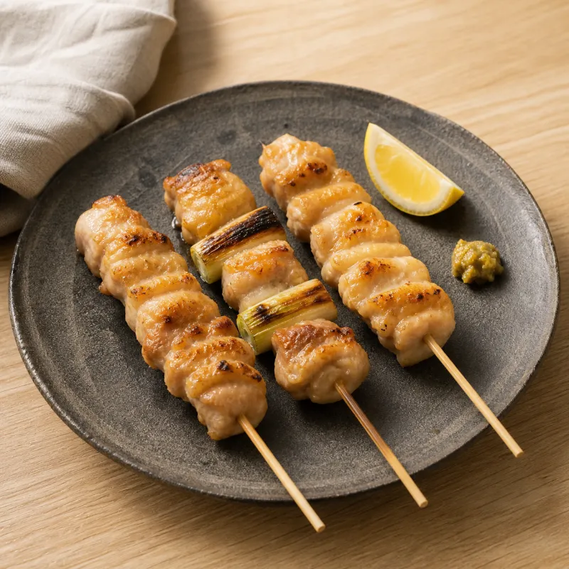 香ばしく焼いた塩味の鶏ももとねぎまの焼き鳥