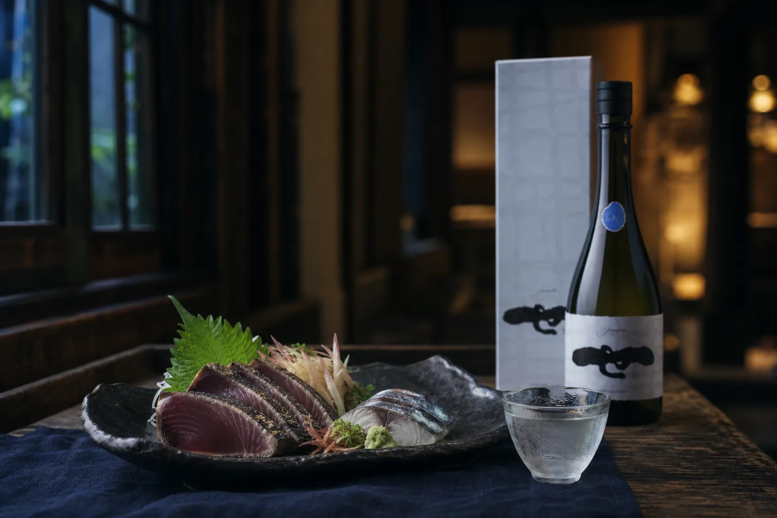 カツオのたたきと特別純米酒 世嬉の一